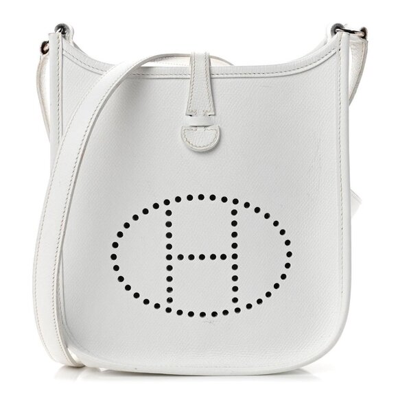 Authentic HERMES Evelyn TPM Mini Clemence Epsom Leather White Shoulder Bag Tote - Picture 1 of 7